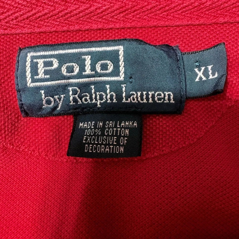 Vintage Polo Ralph Lauren Rugby Red Shirt with Navy Accents Big Pony #3 Sleeve